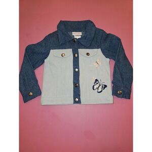 Little Lass Girls Denim Jacket Butterfly Embroidery Size 2T